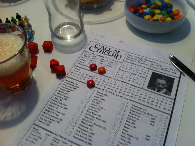 Call of Cthulhu character sheet and M&Ms